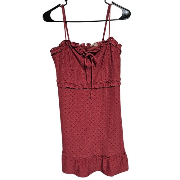 Chocolate USA Rust Red Eyelet Sundress Womens Size Medium Ruffle Hem Back Zipper - Picture 1 of 7